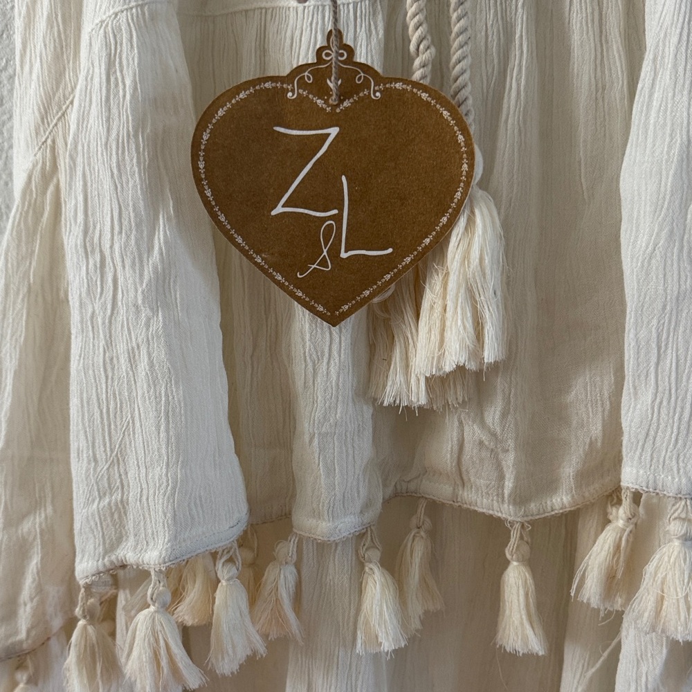 NWT Z&L Elegant Cream high/Low Tassel Skirt - Picture 2 of 5